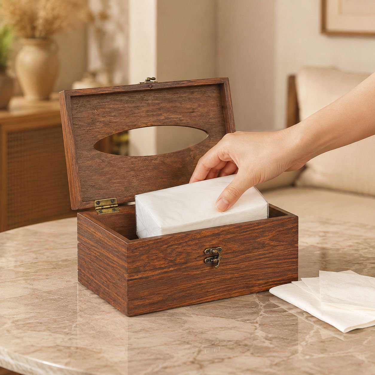 Caja de pañuelos funcional y decorativa de madera