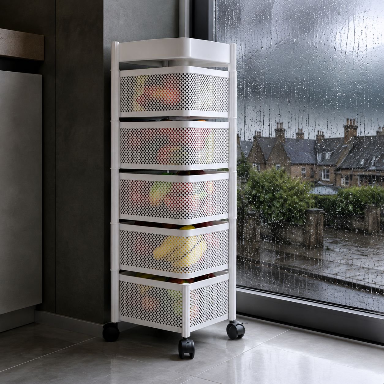 Easy-to-assemble multi-layer shelf for modern kitchens
