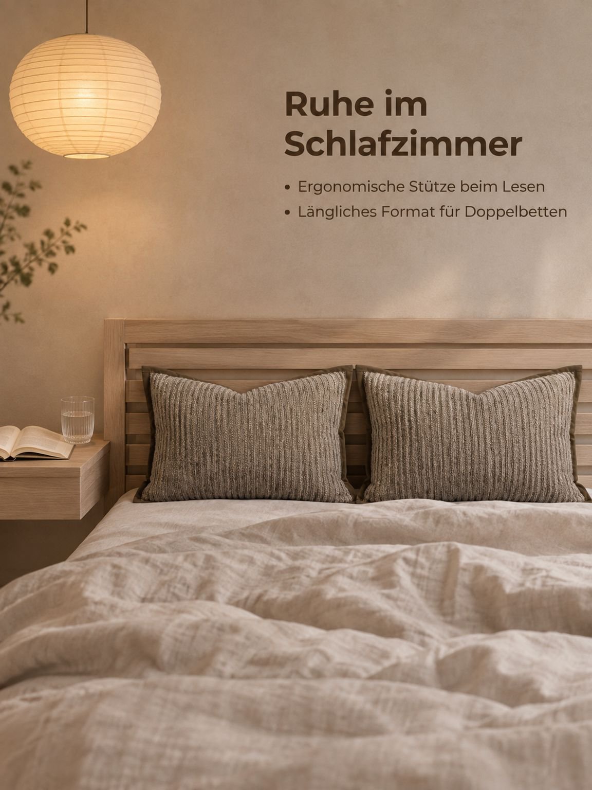 Nahaufnahme der hochwertigen Stoffstruktur des braun gestreiften Kissenbezugs