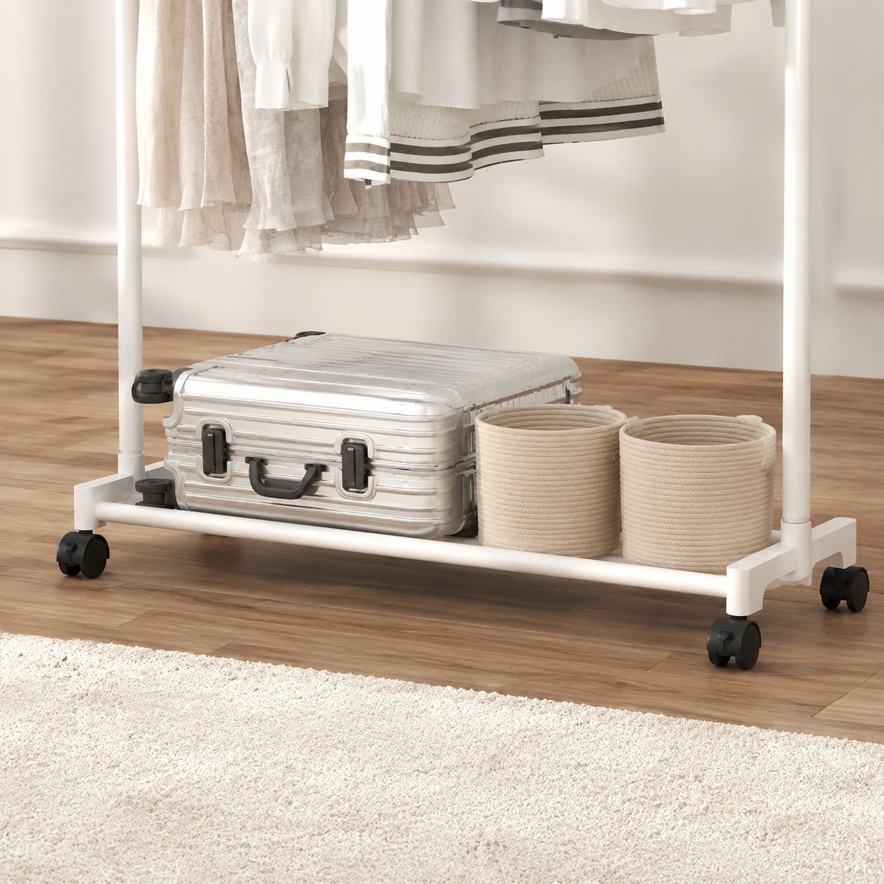 Movable hat and shoe organizer with wheels