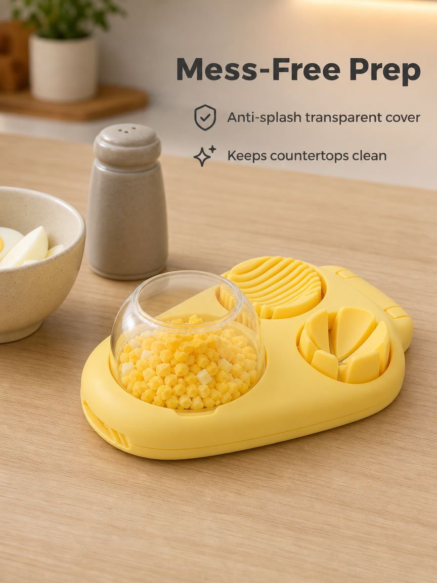 Compact 3-in-1 egg slicer gadget with stainless steel wires