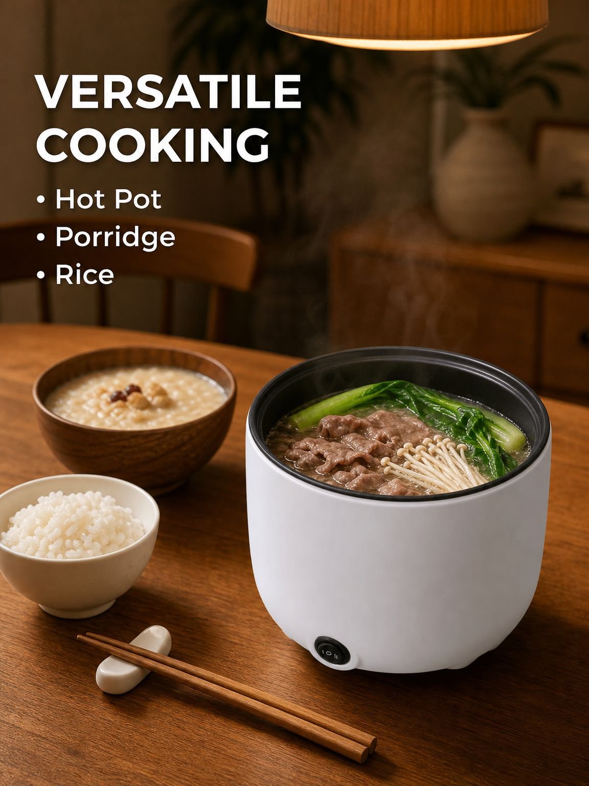 Hot Pot Porridge Rice Cooker, Two-Level Fire, Nonstick Inner Liner, Timer Function