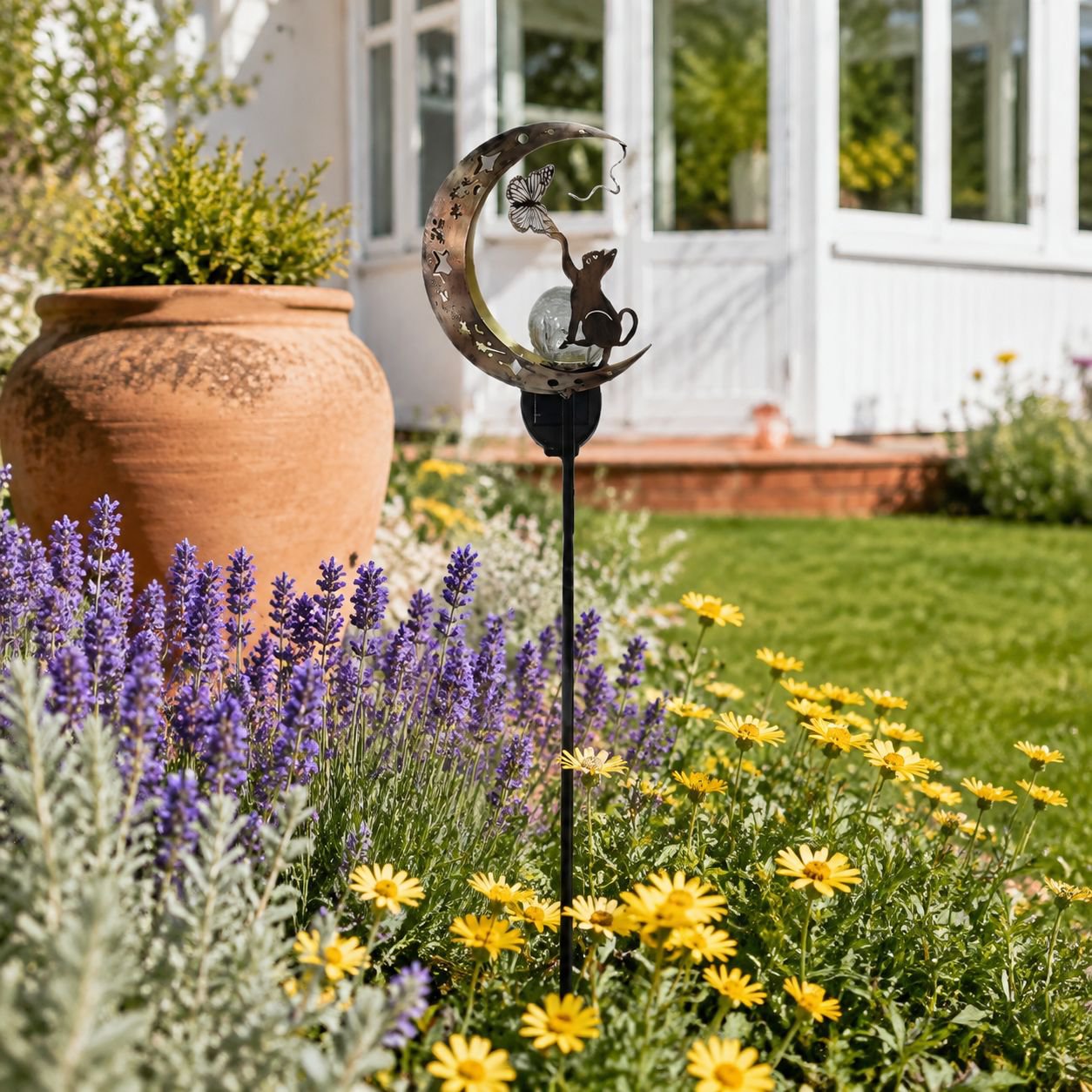 Solarlampe aus Eisen in Katzen-Mond-Design