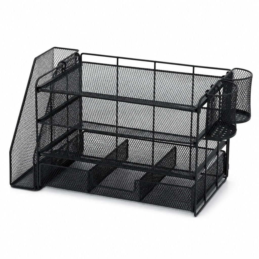 Office Desk File Storage Box 4-Tier Document Organizer Rack