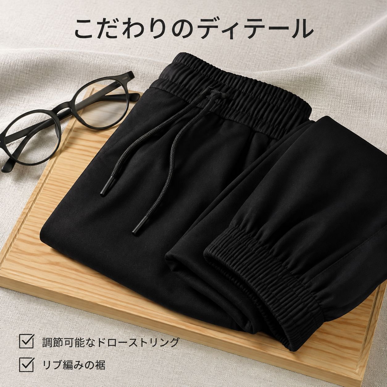 メンズ九分丈アイスシルク速乾パンツ、ルーズ抗菌、通気性裾リブ