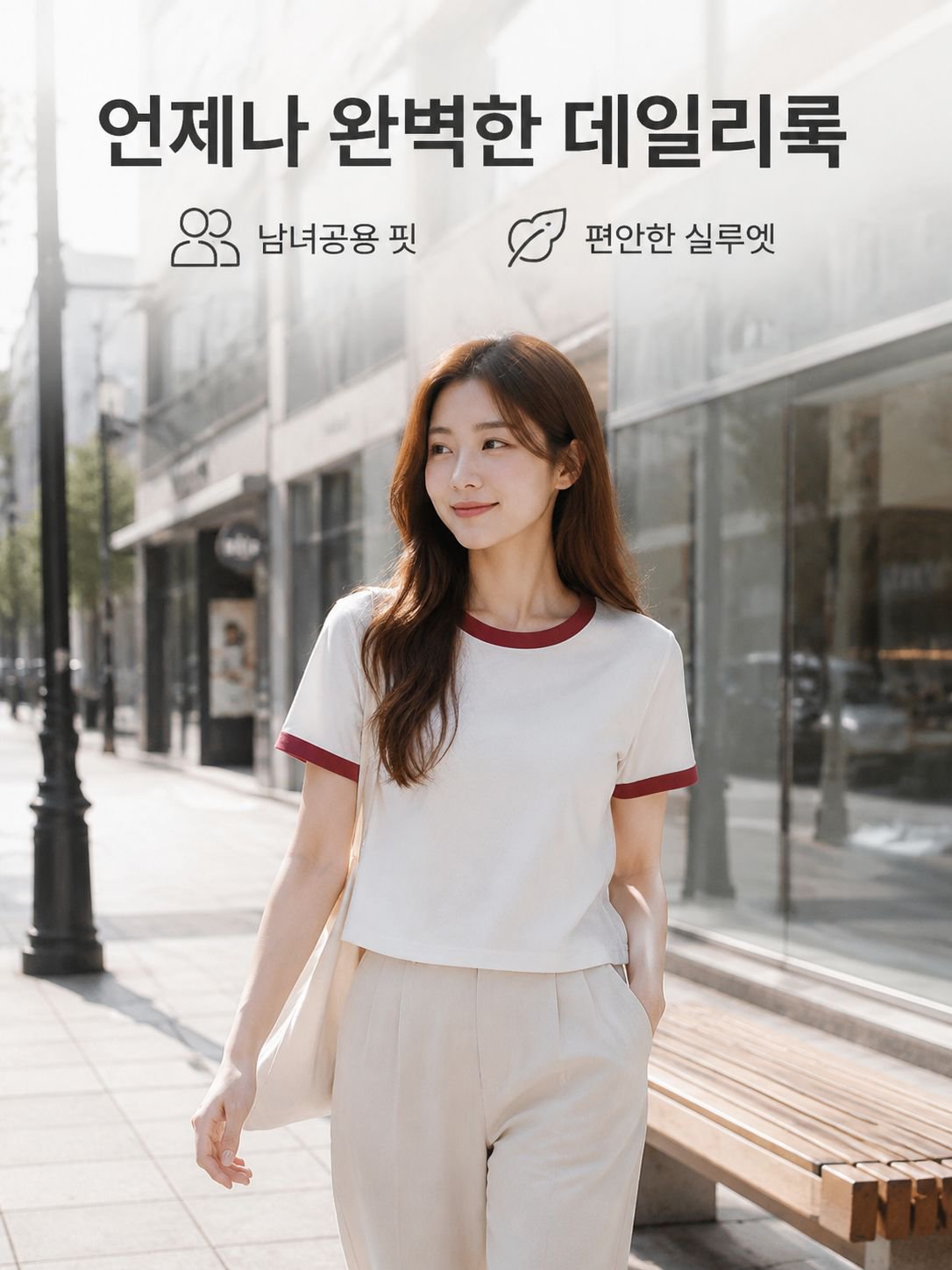 배색 라운드넥 반팔 티셔츠