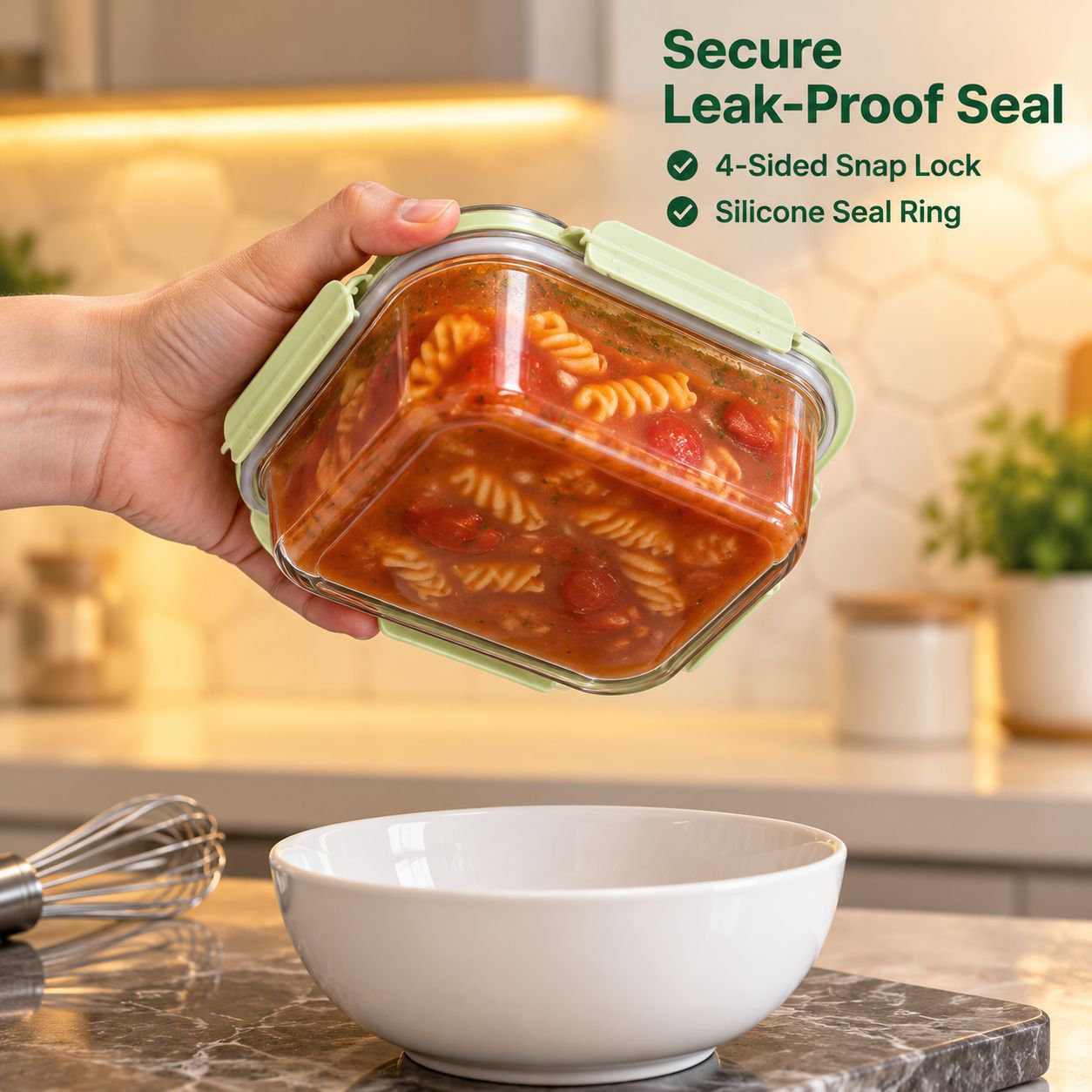 Microwave Safe Glass Bento Lunch Box with Divided Compartments and Lid