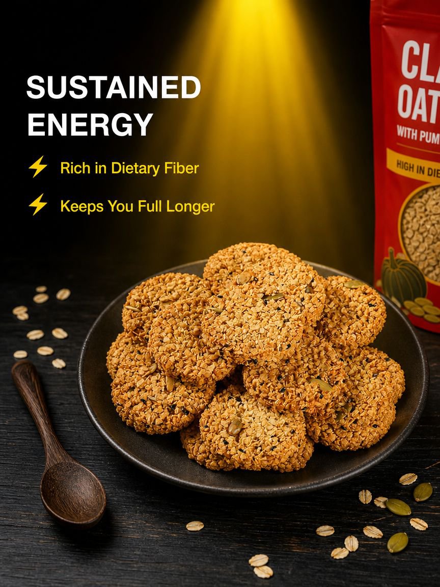 Close-up of crunchy pumpkin seeds and oats