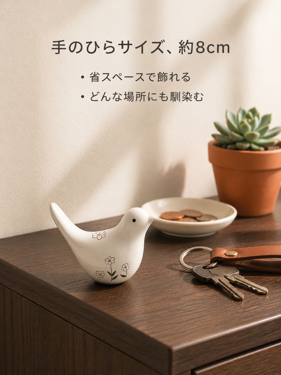陶器製の手描き鳥の置物