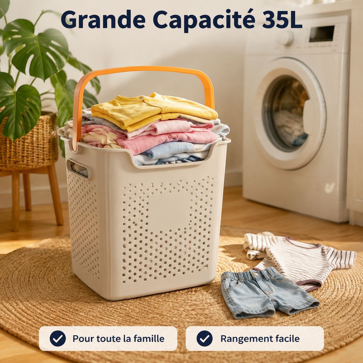 Panier à linge portable ajouré pour salle de bain
