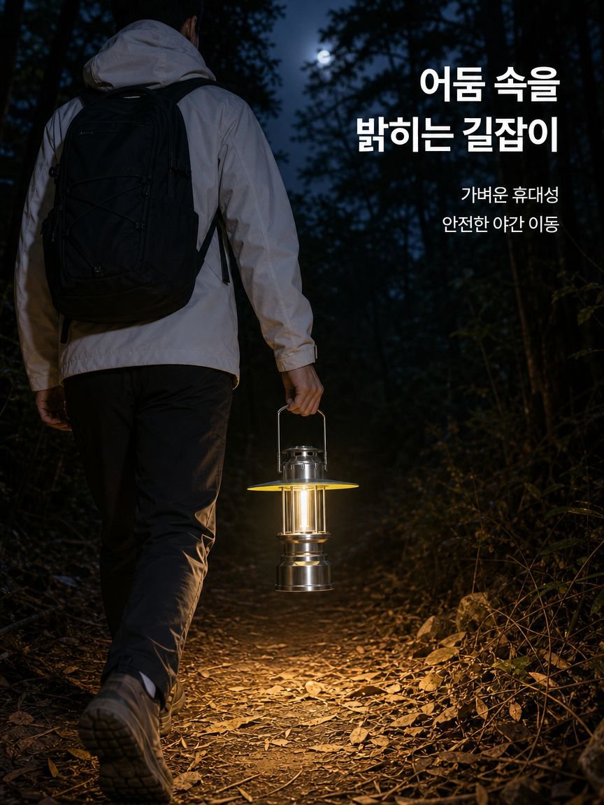충전 포트가 보이는 캠핑 무드등
