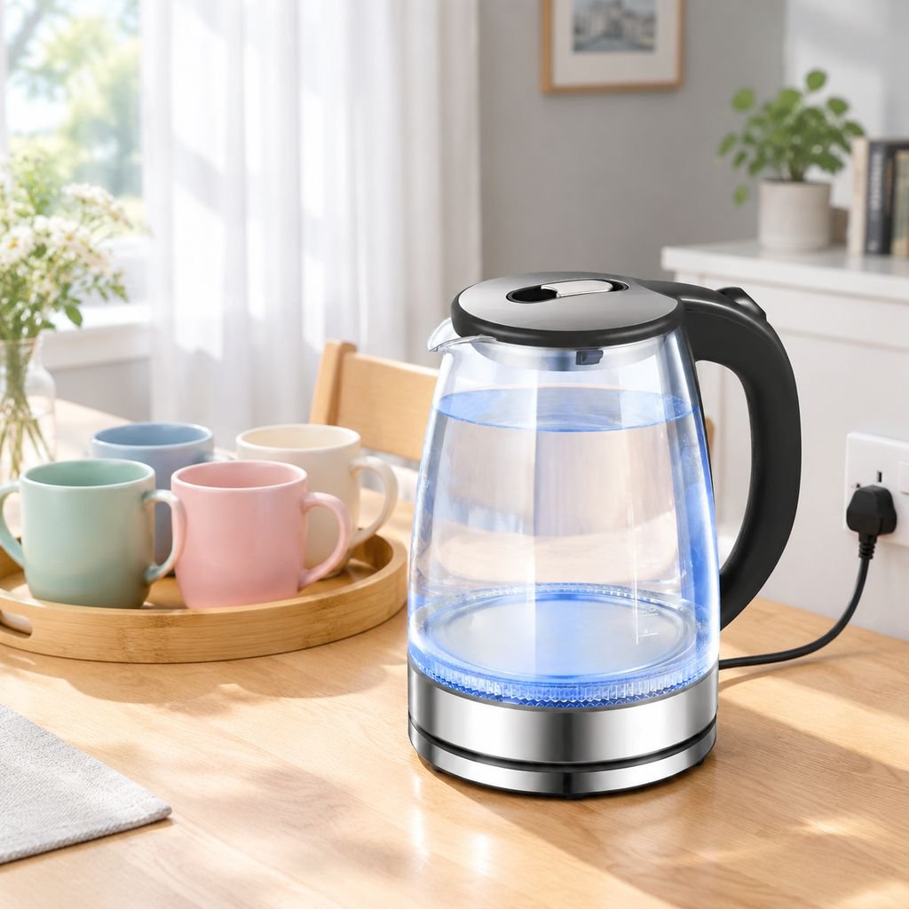 Glass Electric Kettle with Boil-Dry Protection and Blue LED Light