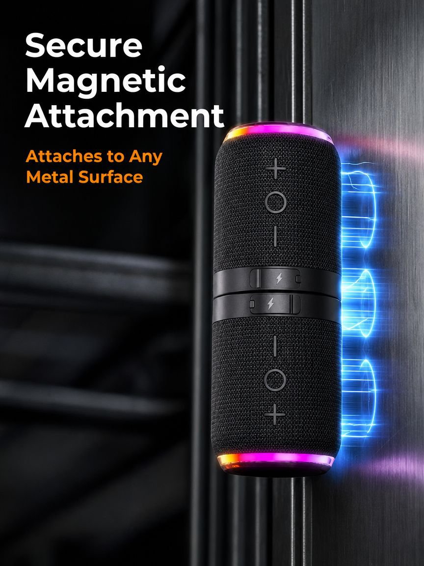 Bluetooth speaker attached to refrigerator magnetically