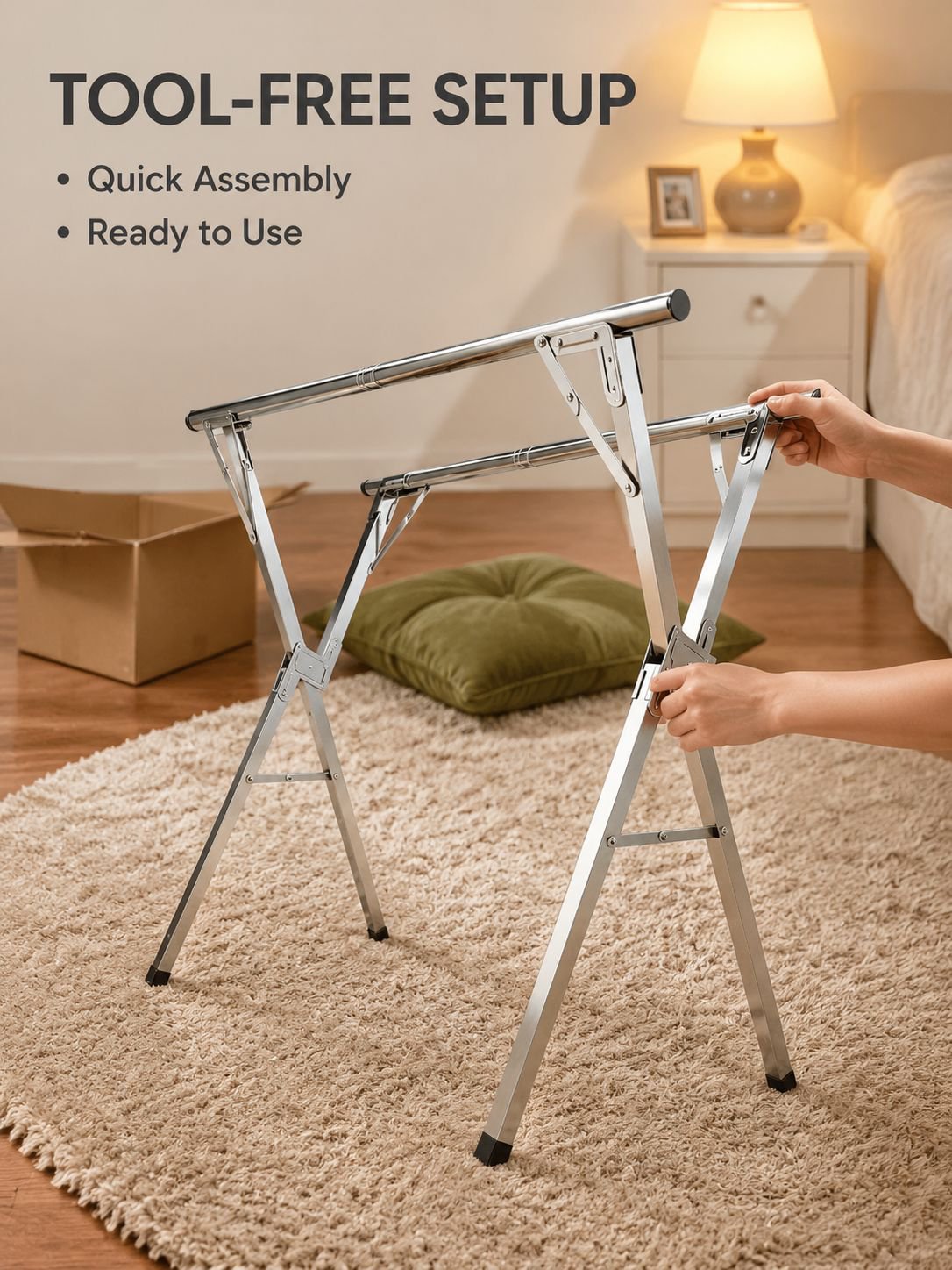 Floor-standing, folding, thickened clothes rack for home use on balconies and outdoors, telescopic c