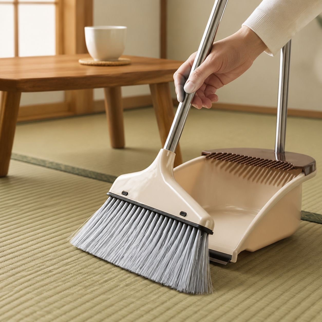 家庭用髪の毛がくっつかない魔法のほうき＆ちりとり大型サイズセット