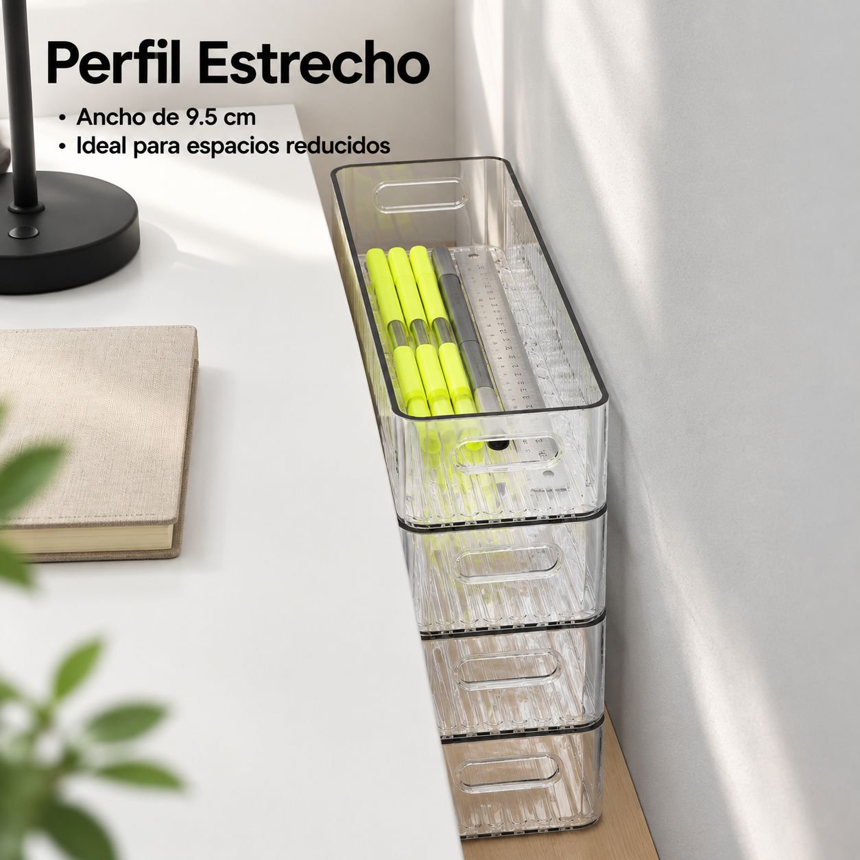 Caja de almacenamiento de escritorio rectangular estrecha de acrílico transparente