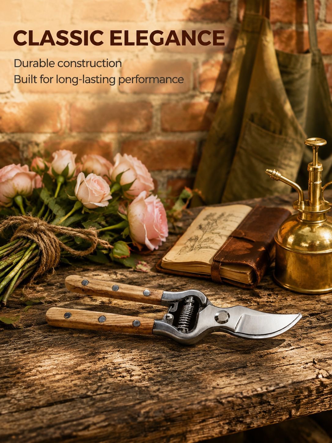 Carbon Steel Garden Pruning Shears with Solid Wood Handle