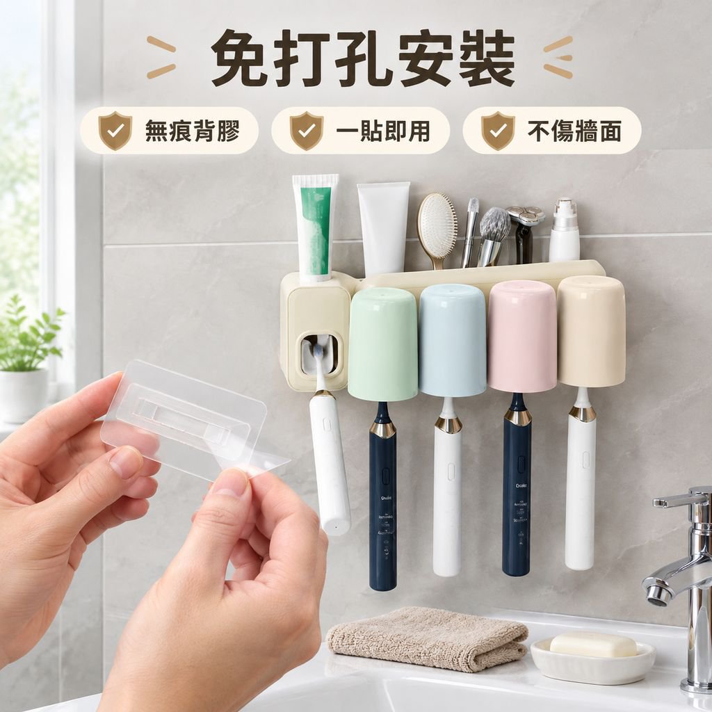 免打孔壁掛式衛浴牙刷收納架
