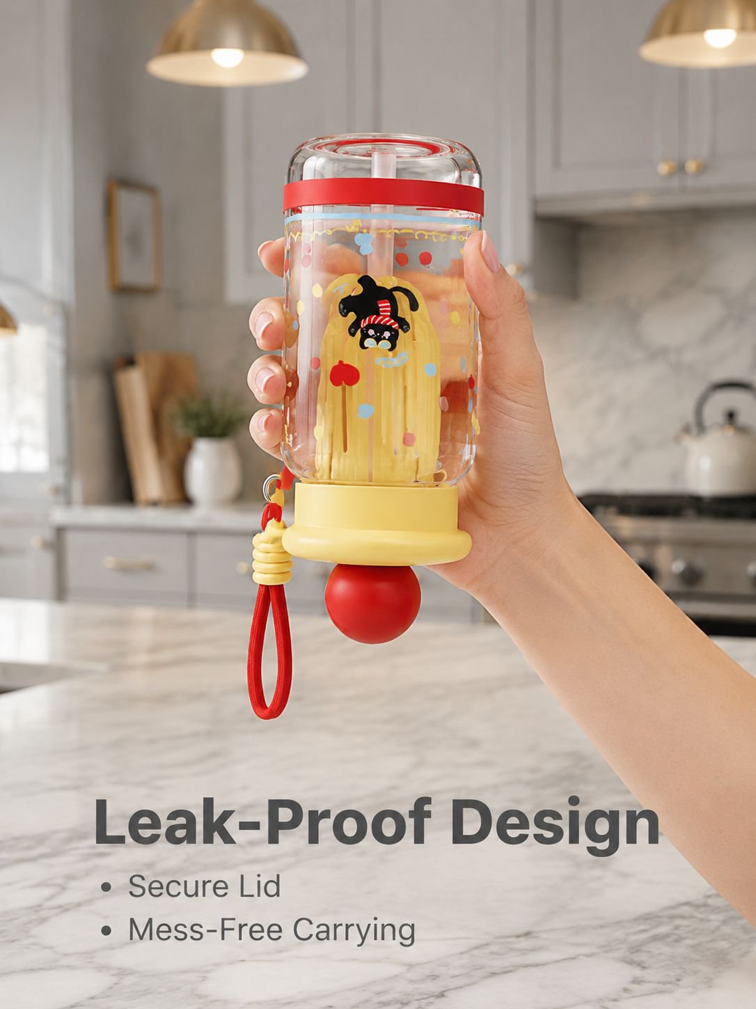 High-value, large-capacity plastic cup, cartoon straw cup for students and children, portable outdoo