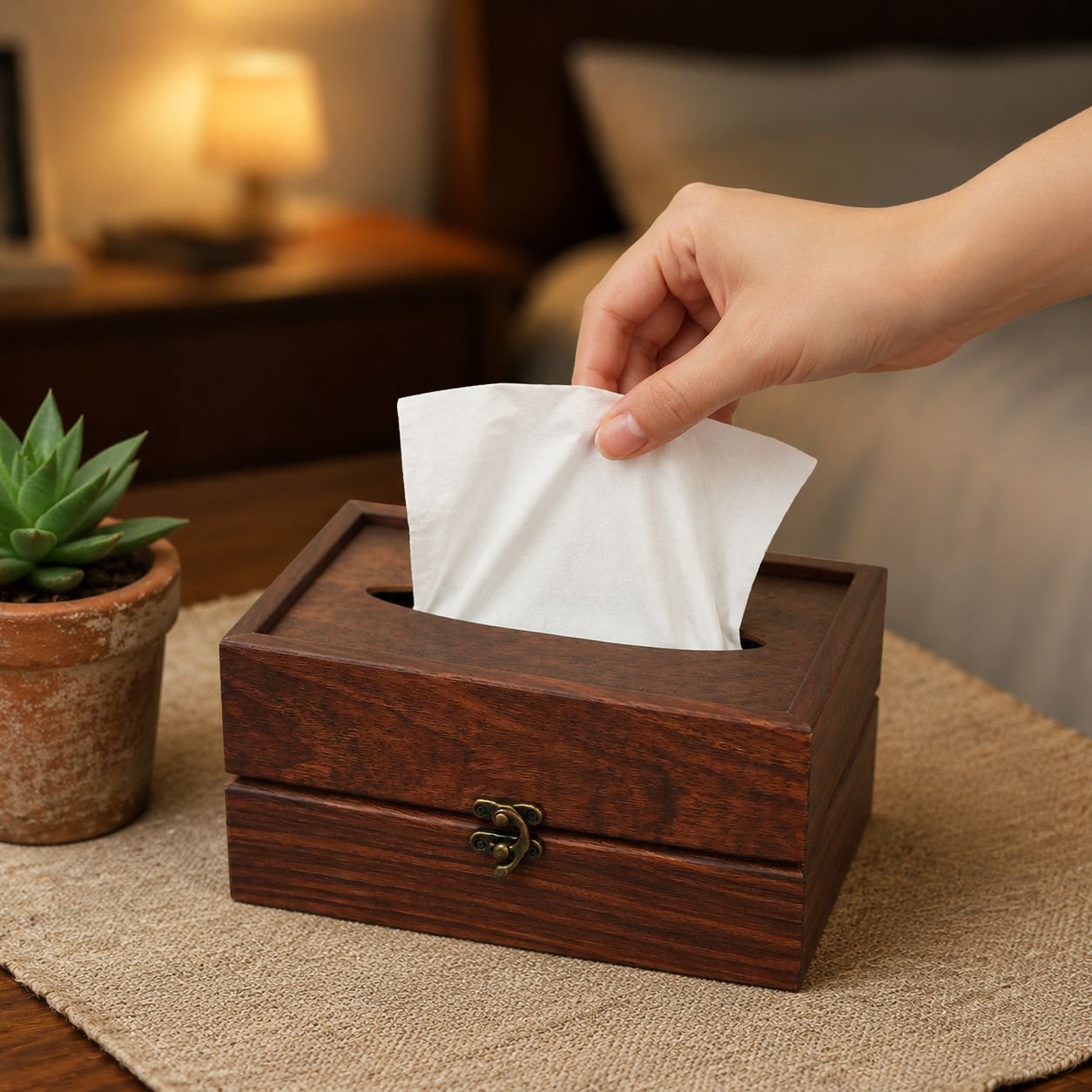 Caja de pañuelos de madera sólida estilo chino multipropósito para sala, hotel y oficina