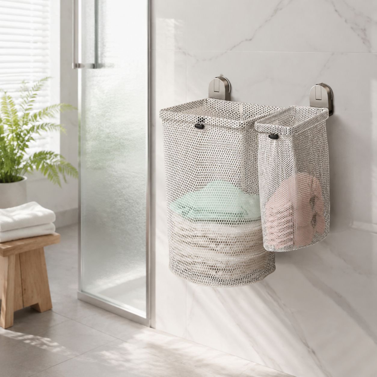 Double Suction Cup Wall-Mounted Foldable Breathable Laundry Basket, Suitable for Bathroom