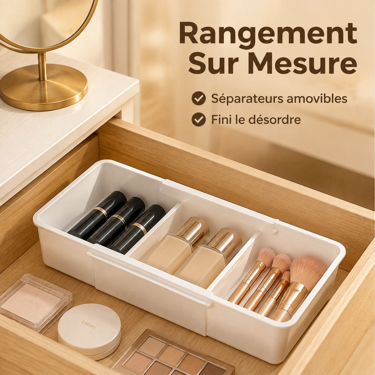 Boîte de rangement à séparateurs extensibles pour tiroir