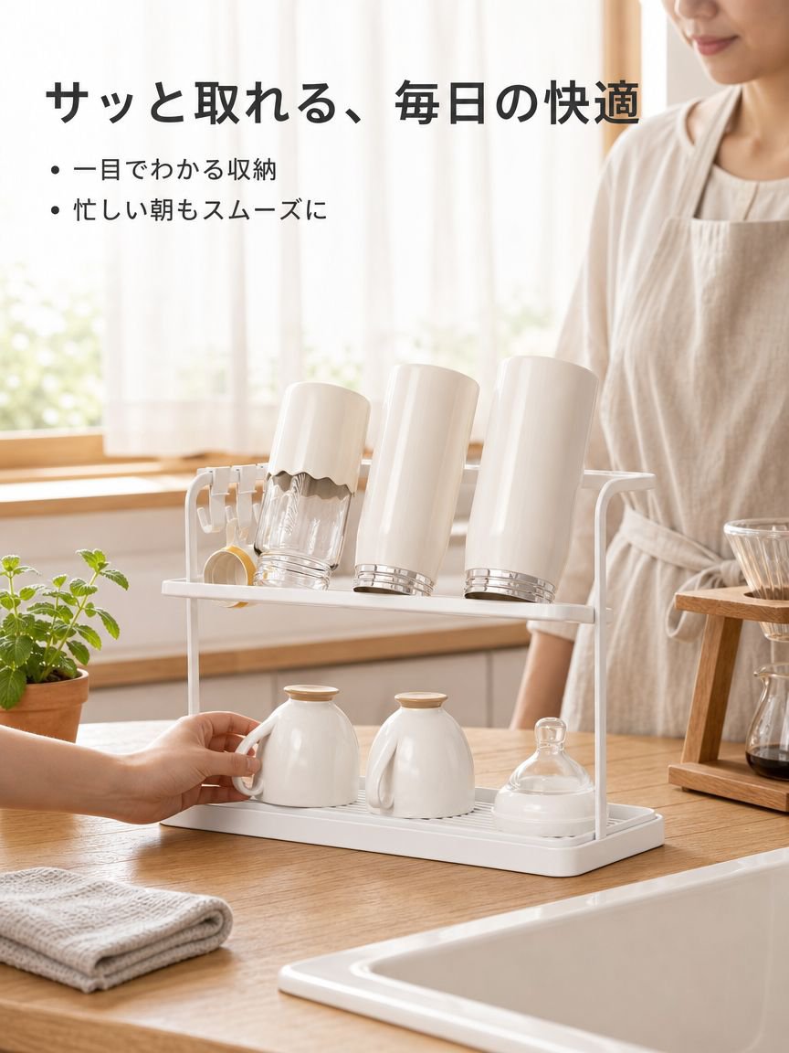 キッチンデスクトップ二層逆さ排水カップラック茶器収納ラック
