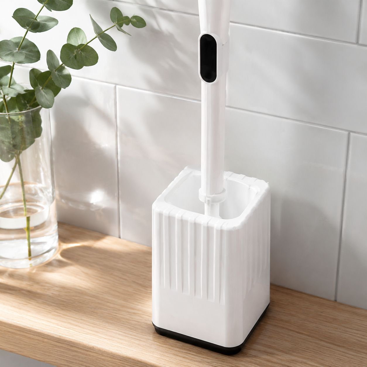 Efficient bathroom brush cleaning grout and corners