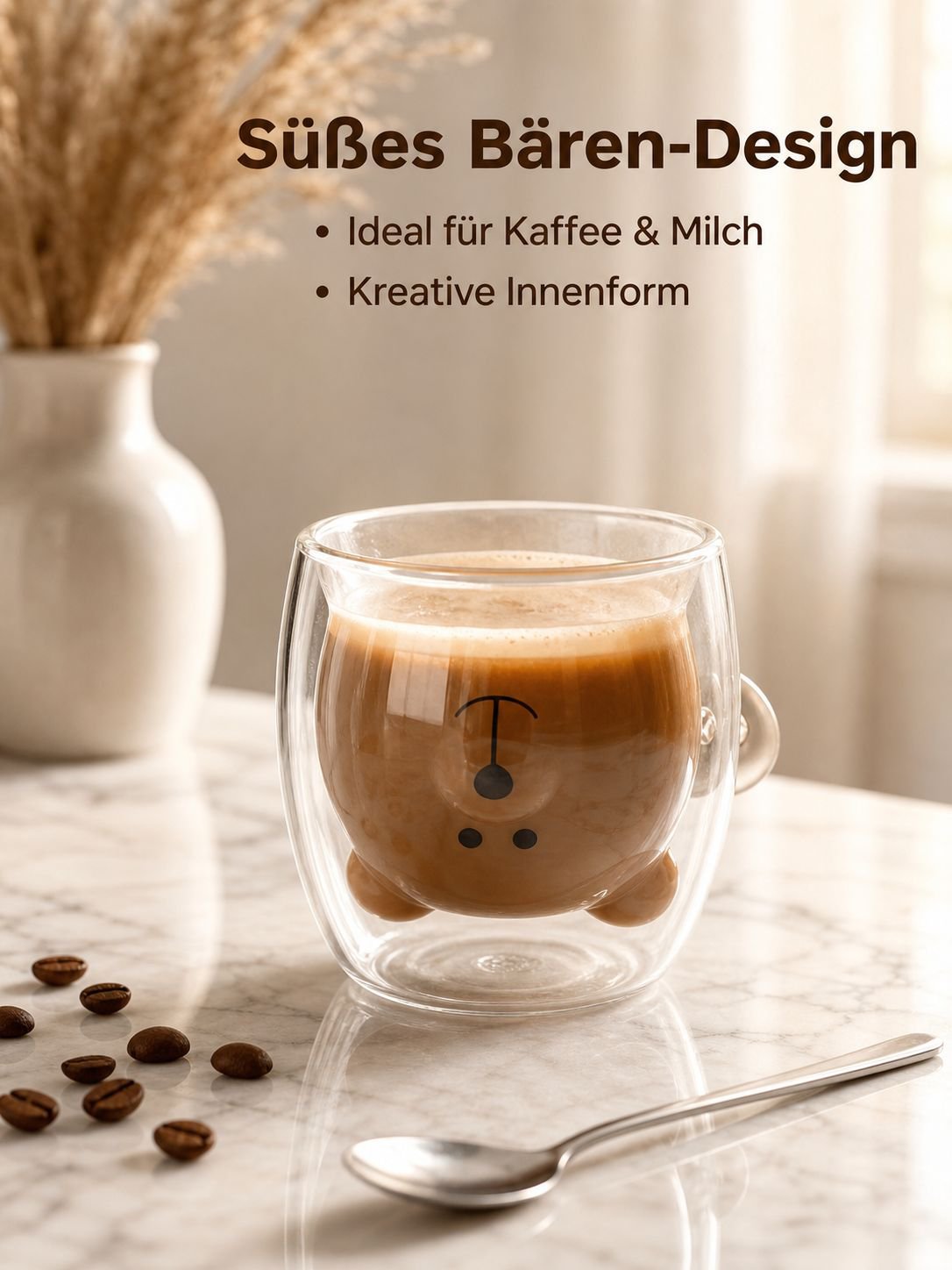 Doppelwandiges Glasbecher mit Bärenmotiv