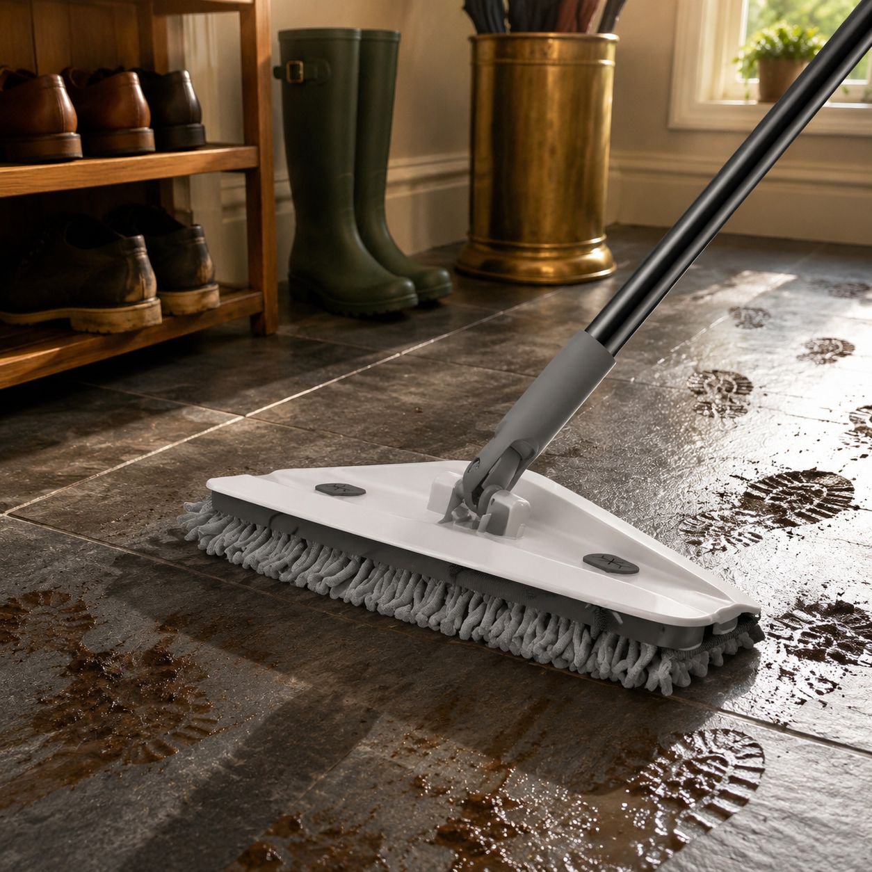 Hands-Free Triangular Mop with double-sided cleaning pads