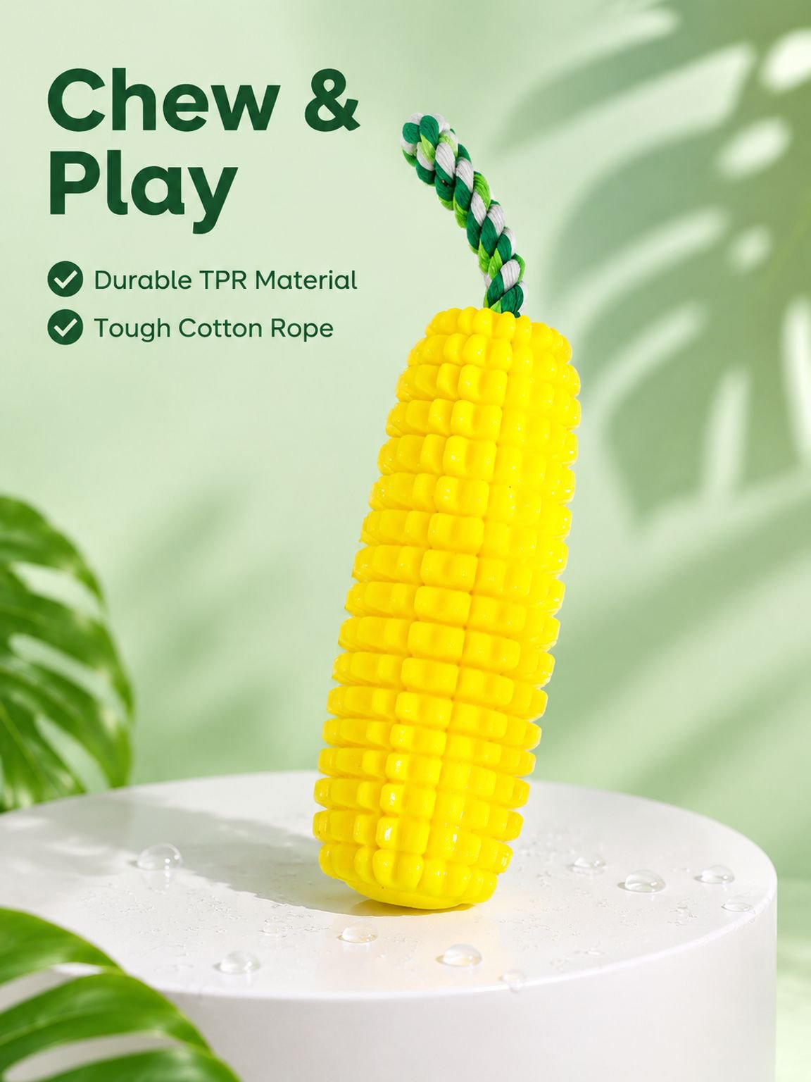 Pet teething and vocalizing corn dog toy