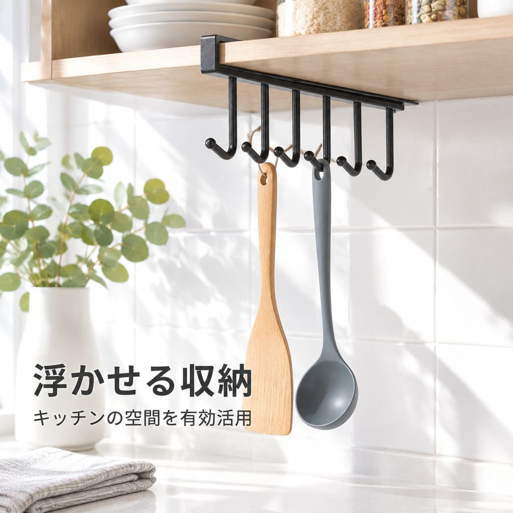 穴開け不要吊り下げキャビネットレールフック収納ラック