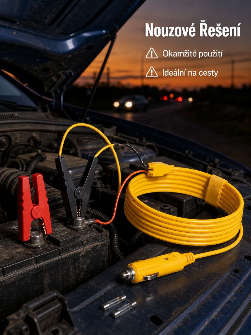 Nabíjecí kabel pro autobaterii 14AWG 2m zástrčka zapalovače na krokosvorky 12V