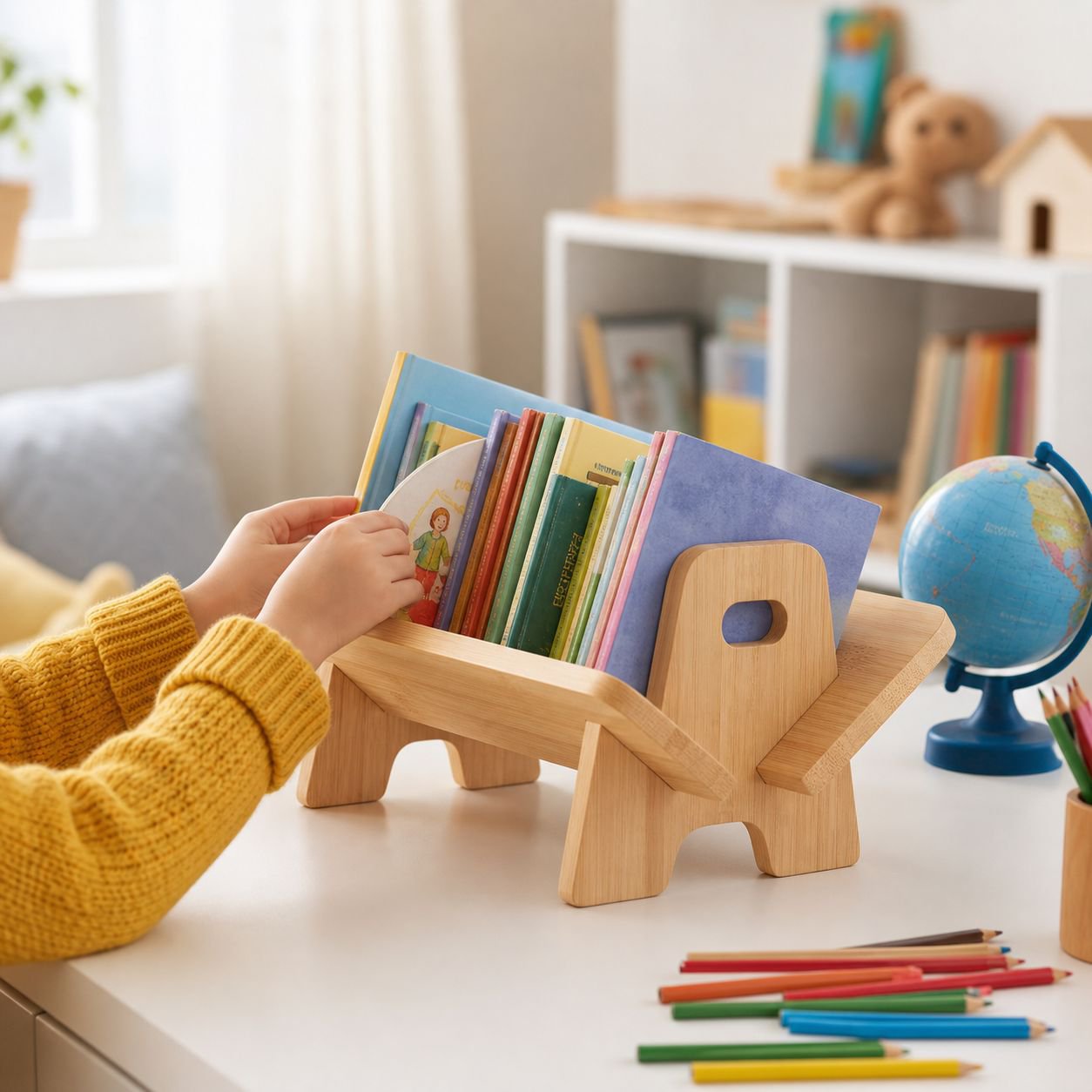 Simple Solid Wood Desktop Bookshelf Organizer