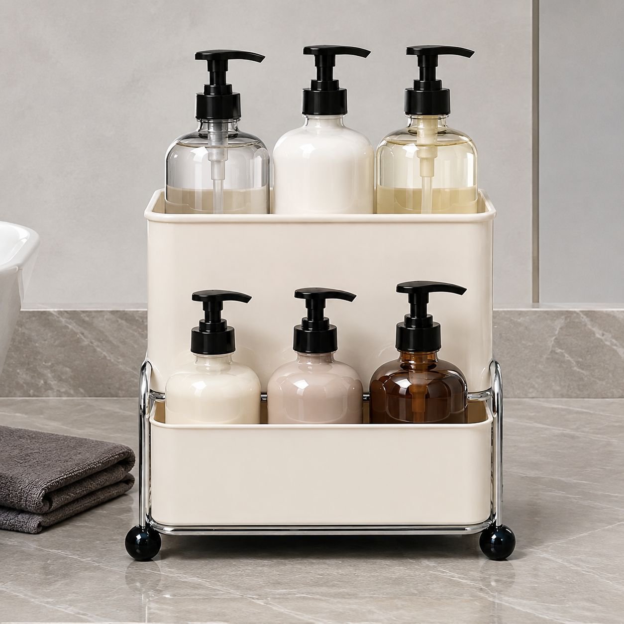 Space-saving organizer for bathroom essentials