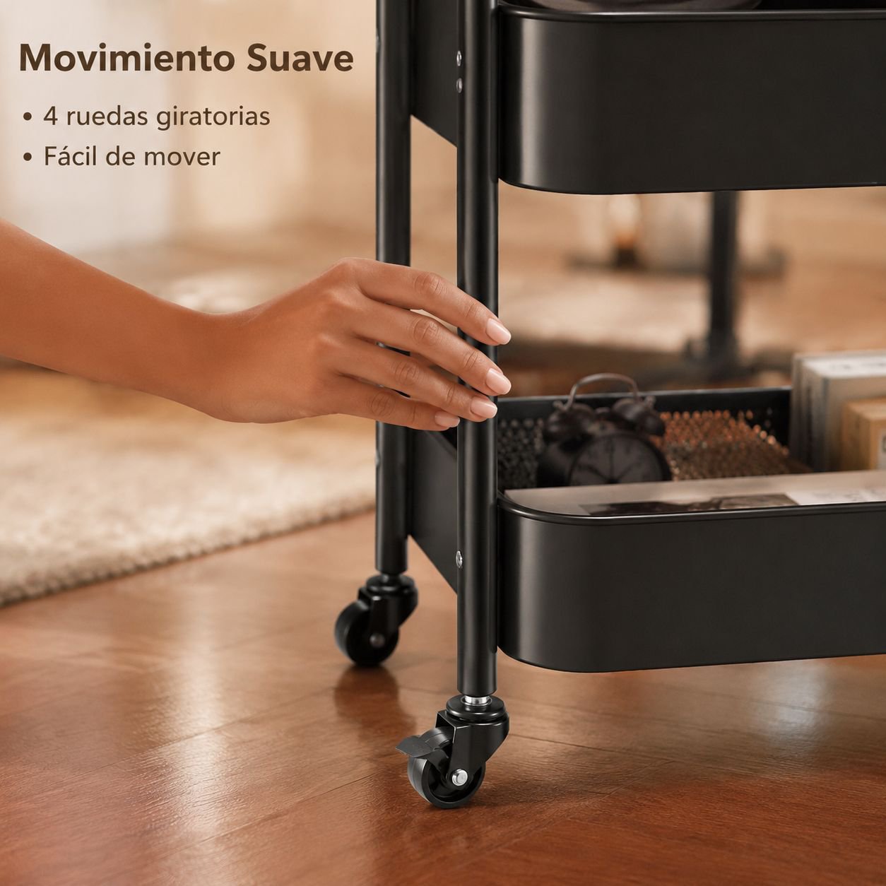 Carrito auxiliar móvil de dos niveles con mesa superior
