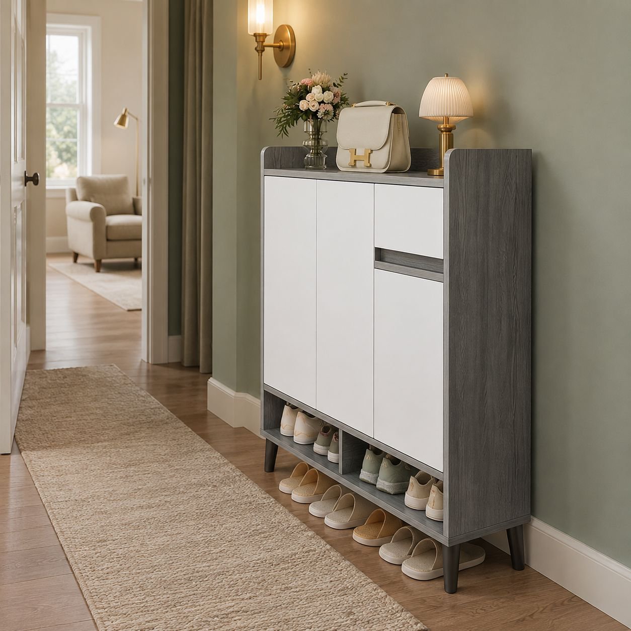 Entryway Multi-Layer Storage Cabinet with Round Corners
