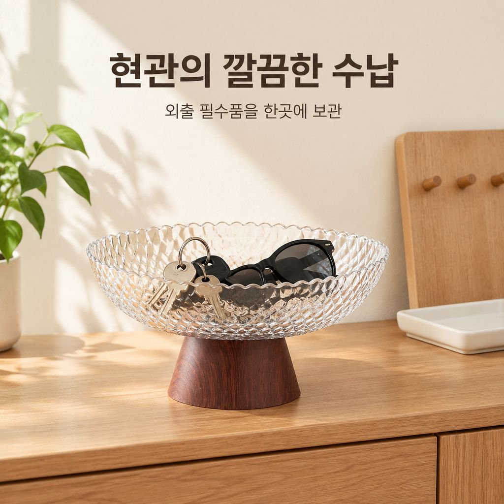 중고풍 과일 접시 나무무늬 티테이블 고급 다리 접시