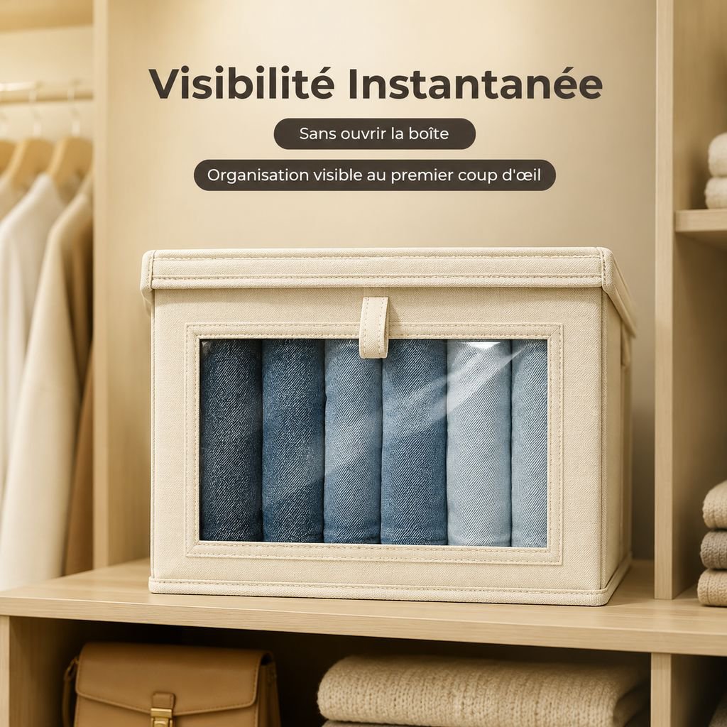 Boîte de Rangement Pliable en Coton et Lin Panier Tissu pour Jouets et Vêtements
