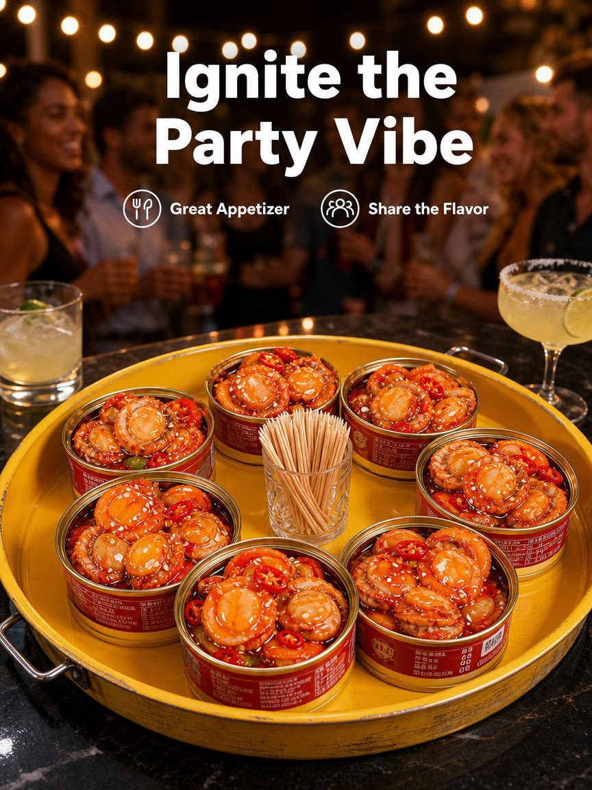 Premium canned scallop meat with bold garlic flavor
