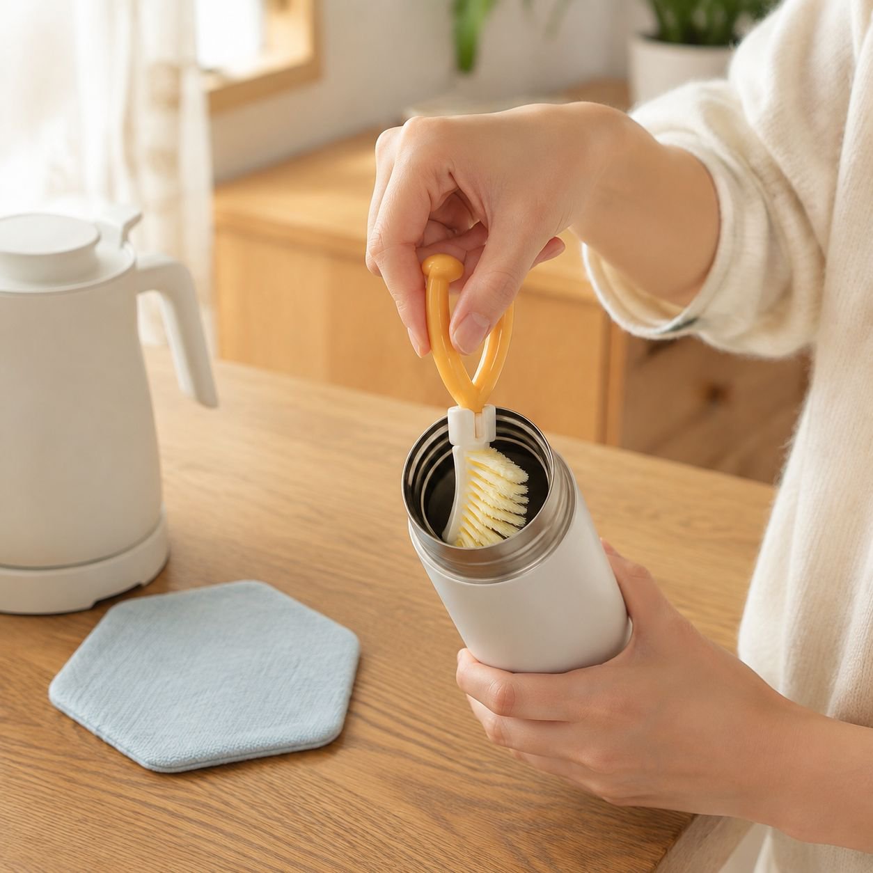 折りたたみ収納可能な三角掃除ブラシ