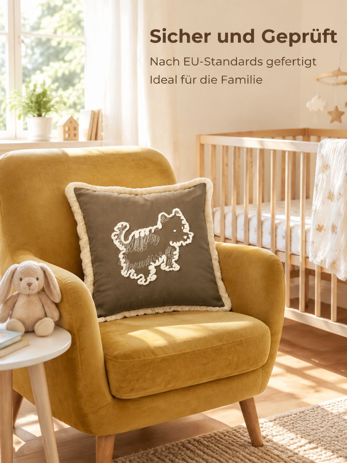 Detailansicht der Frottier-Stickerei auf der Hund-Kissenhülle