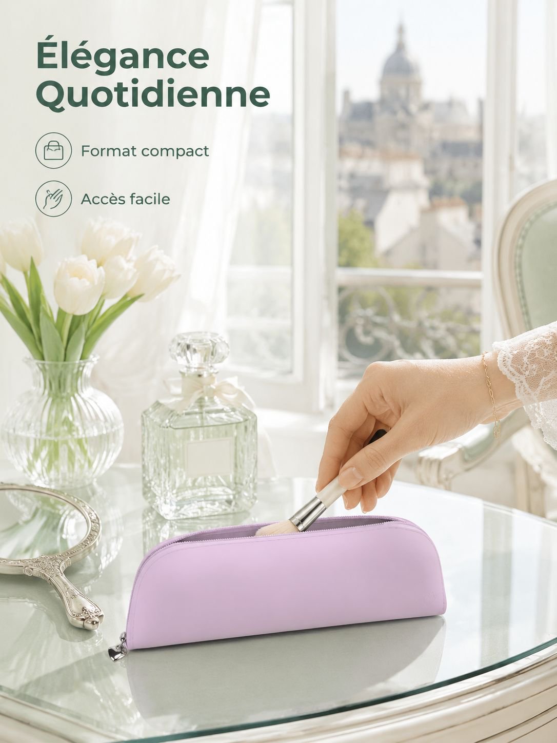 Pochette à pinceaux de maquillage en silicone imperméable avec fermeture éclair, portable