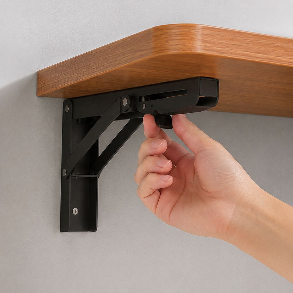 Space-saving desk folded up against the wall