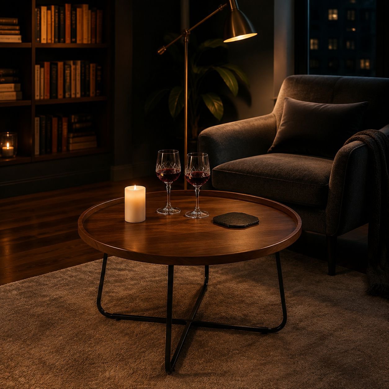 Eleganter Couchtisch kombiniert mit moderner Wohnzimmereinrichtung