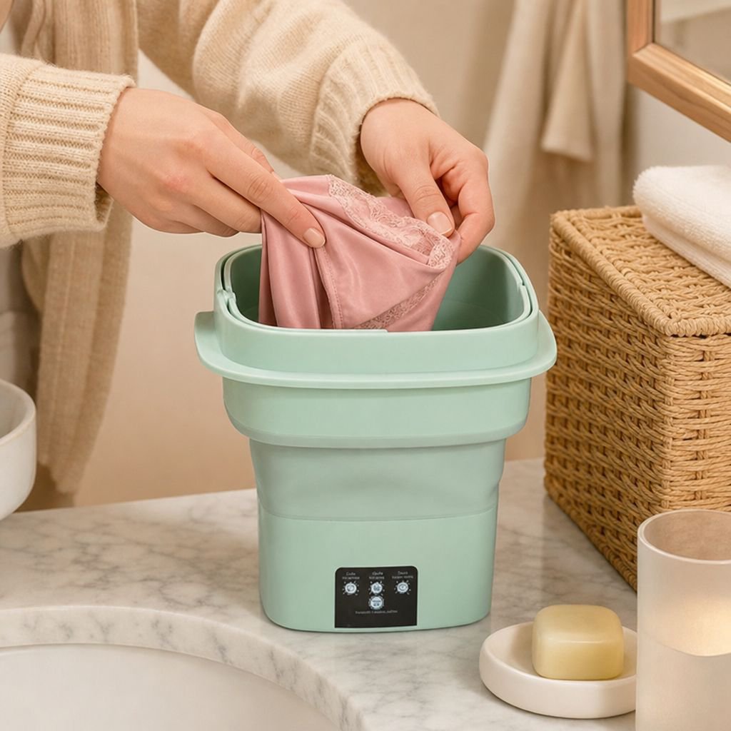 Compact Automatic Folding Washer and Spinner, Ideal for Travel and Dormitory Use