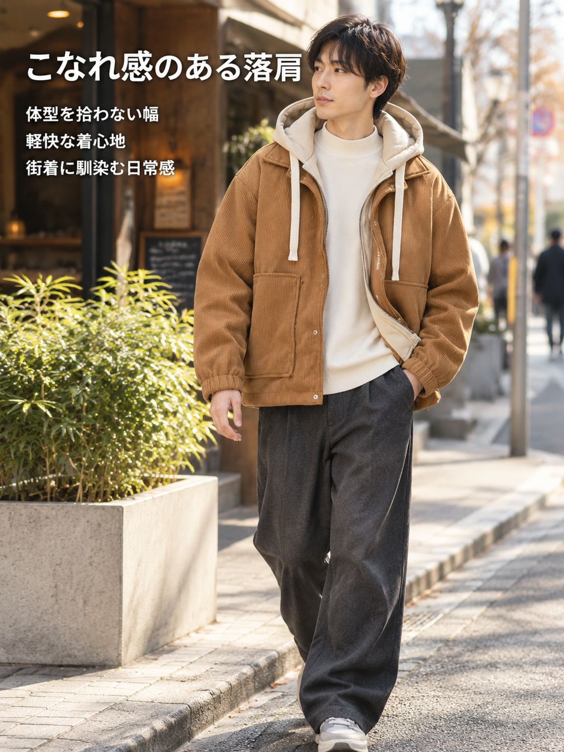 メンズ 裏起毛・厚手 フェイクレイヤードパーカージャケット
