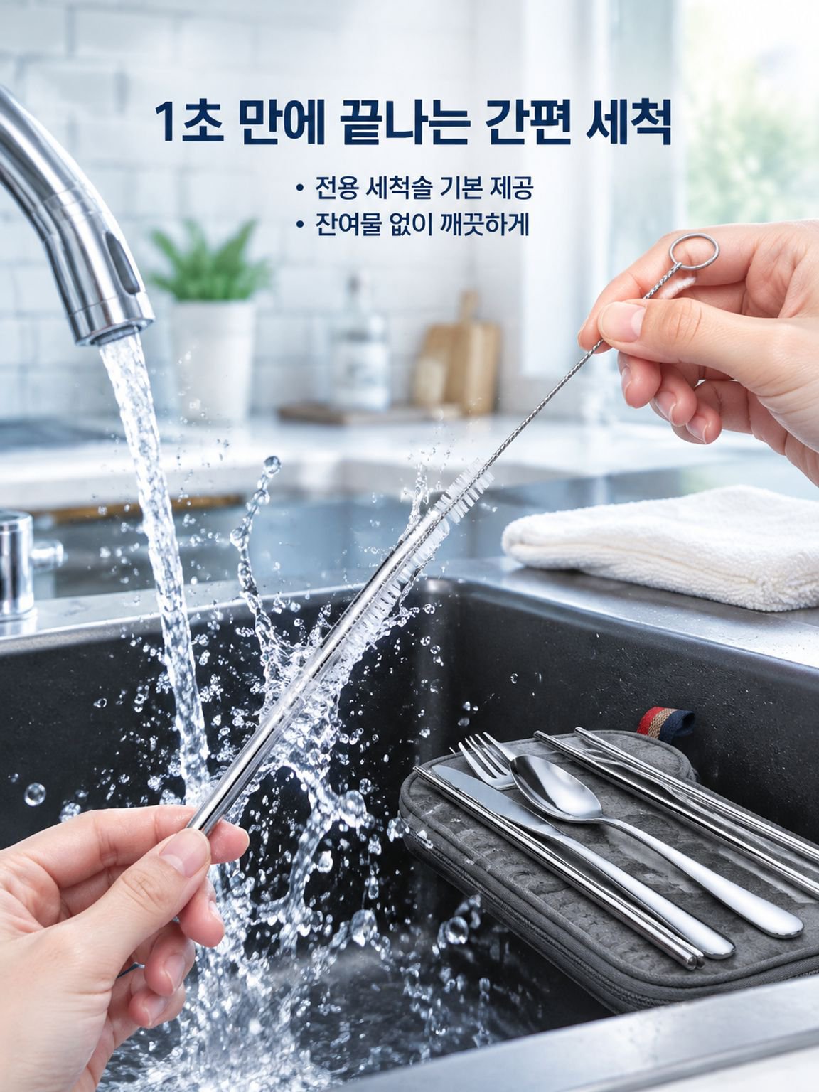 스테인리스 휴대용 식기 젓가락 빨대 세트
