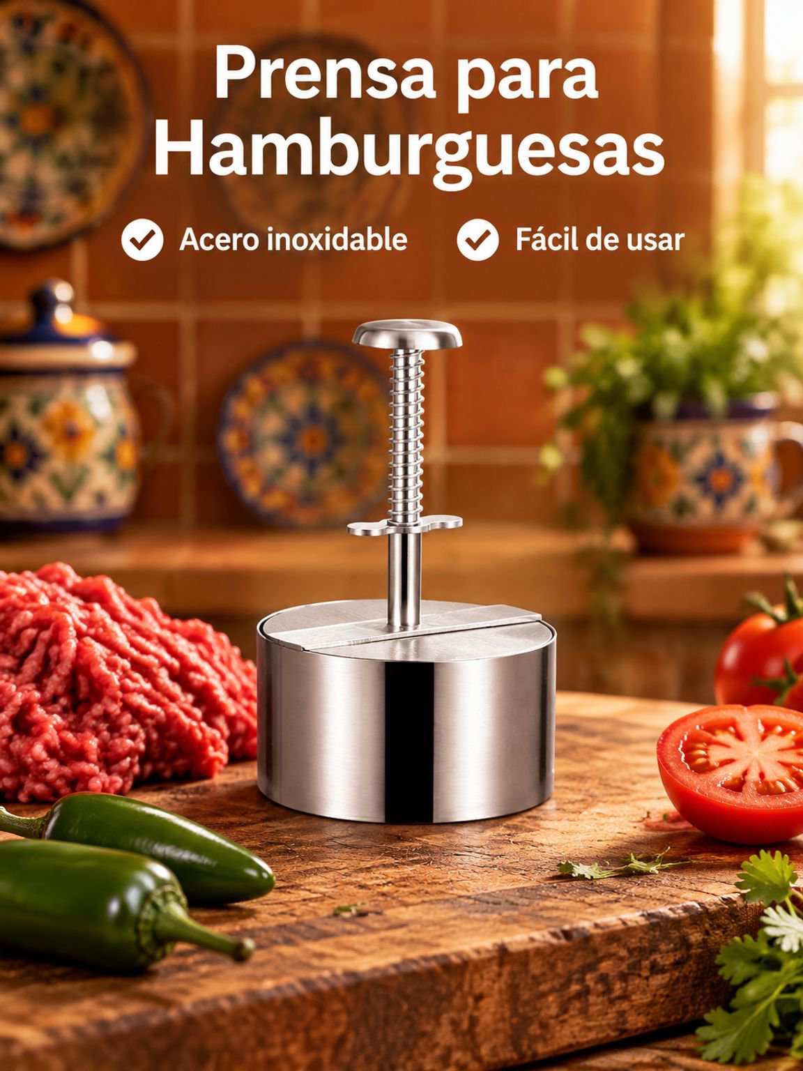 Prensa para hamburguesas multifuncional de acero inoxidable