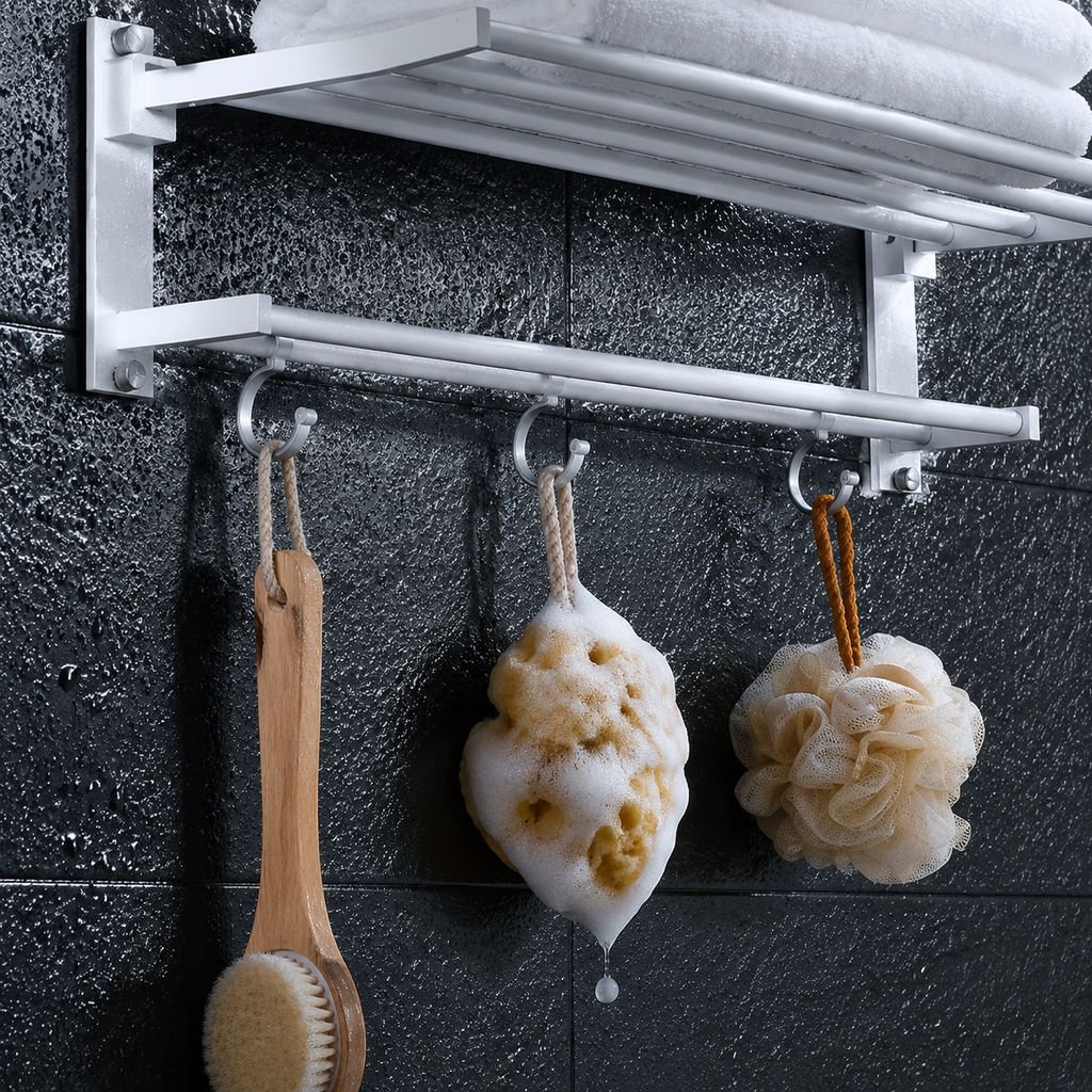 White Wall-Mounted Bathroom Towel Shelf No-Punch